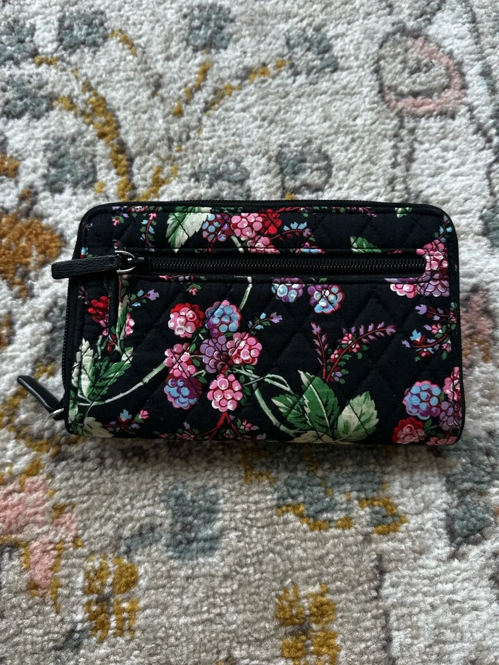 Vera Bradley Winter Berry Floral Turn Lock Wallet Retired Black